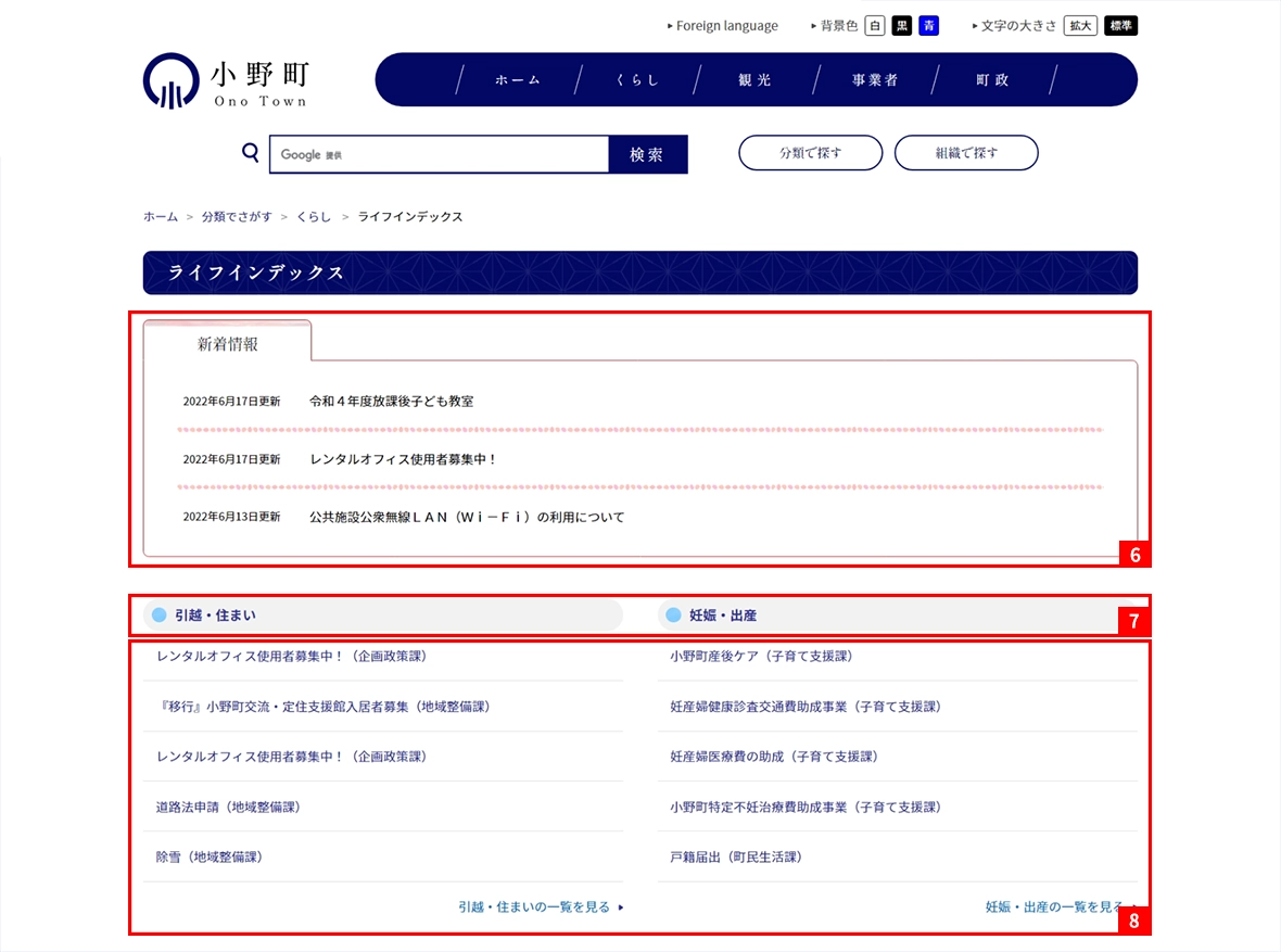 大分類のページでは、その中分類に該当する小分類を選択できます。